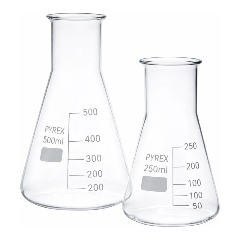 Merck Pyrex Erlenmeyer flask, wide neck, with printed trace code
