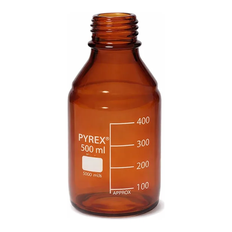 Merck Pyrex Media-Lab Bottles, amber glass, with-out cap and pouring ring, with printed trace code
