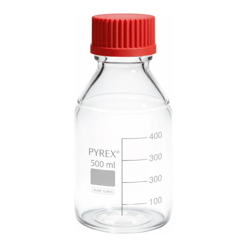 Merck Pyrex Media-Lab Bottles, with high temperature cap and pouring ring, with printed trace code