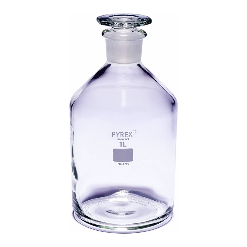 Merck Pyrex Reagent bottles, narrow neck with stopper