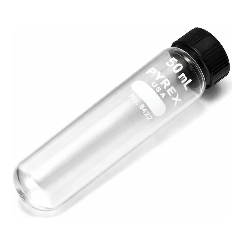 Merck Pyrex heavy-duty round-bottom centrifuge tubes, with phenolic screw cap and rubber liner