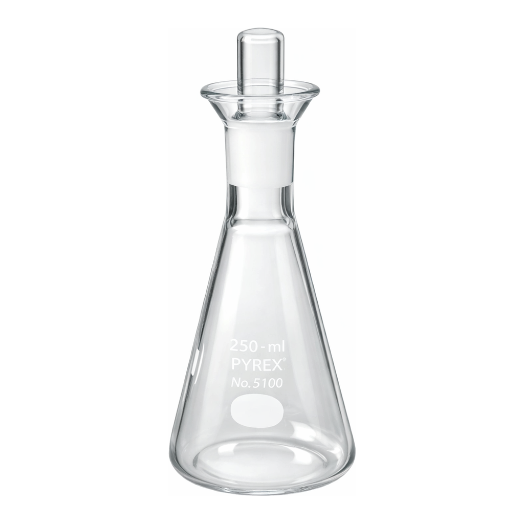 Merck Pyrex iodine determination flask, with Pyrex ST stopper