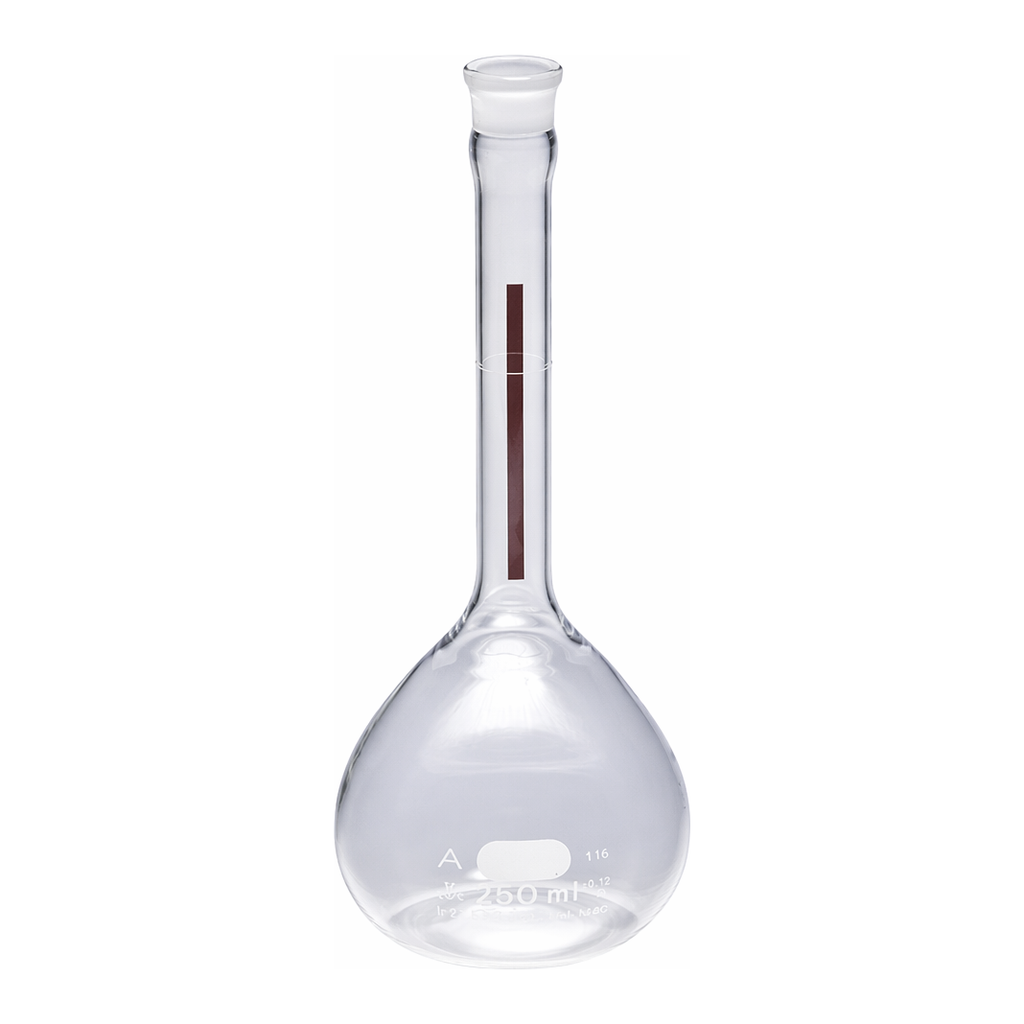 Merck Pyrex Lifetime-Red volumetric flask with Pyrex stopper