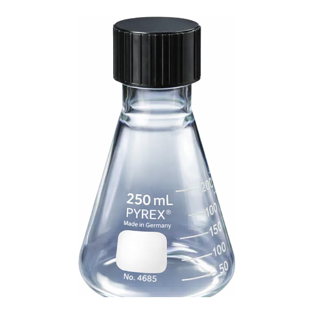 Merck Pyrex narrow-mouth Erlenmeyer flask with screw-cap
