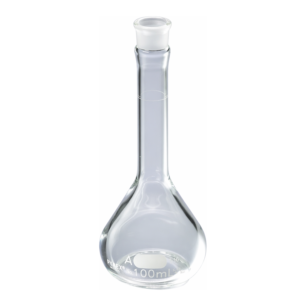 Merck Pyrex wide mouth micro volumetric flask with Pyrex ST stopper
