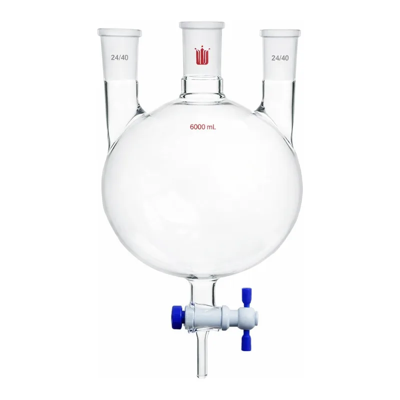 Merck Synthware three neck round bottom flask with bottom outlet
