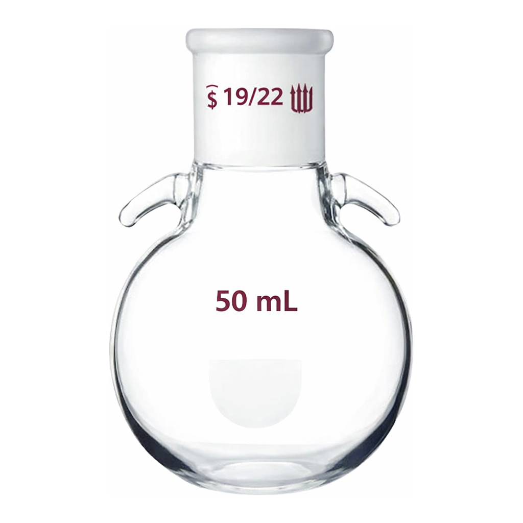 Merck Synthware single-neck round-bottom flask with joint hooks