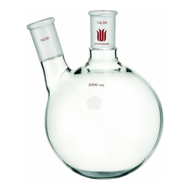 Merck Synthware two neck round bottom flask with angled side neck