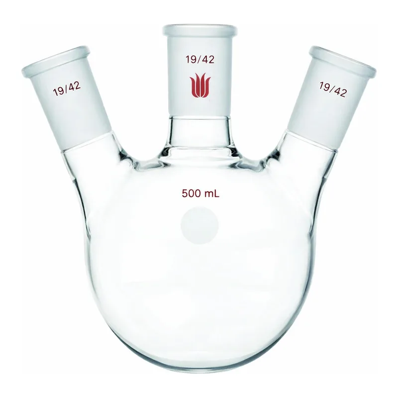 Merck Synthware three neck round bottom flask with angled side necks