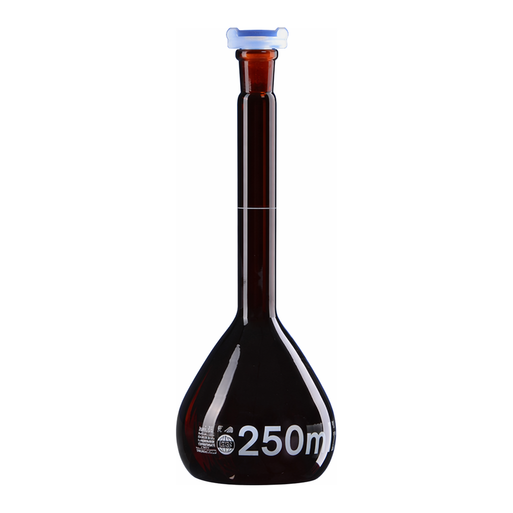 Merck BRAND BLAUBRAND volumetric flask, PP stopper, amber glass