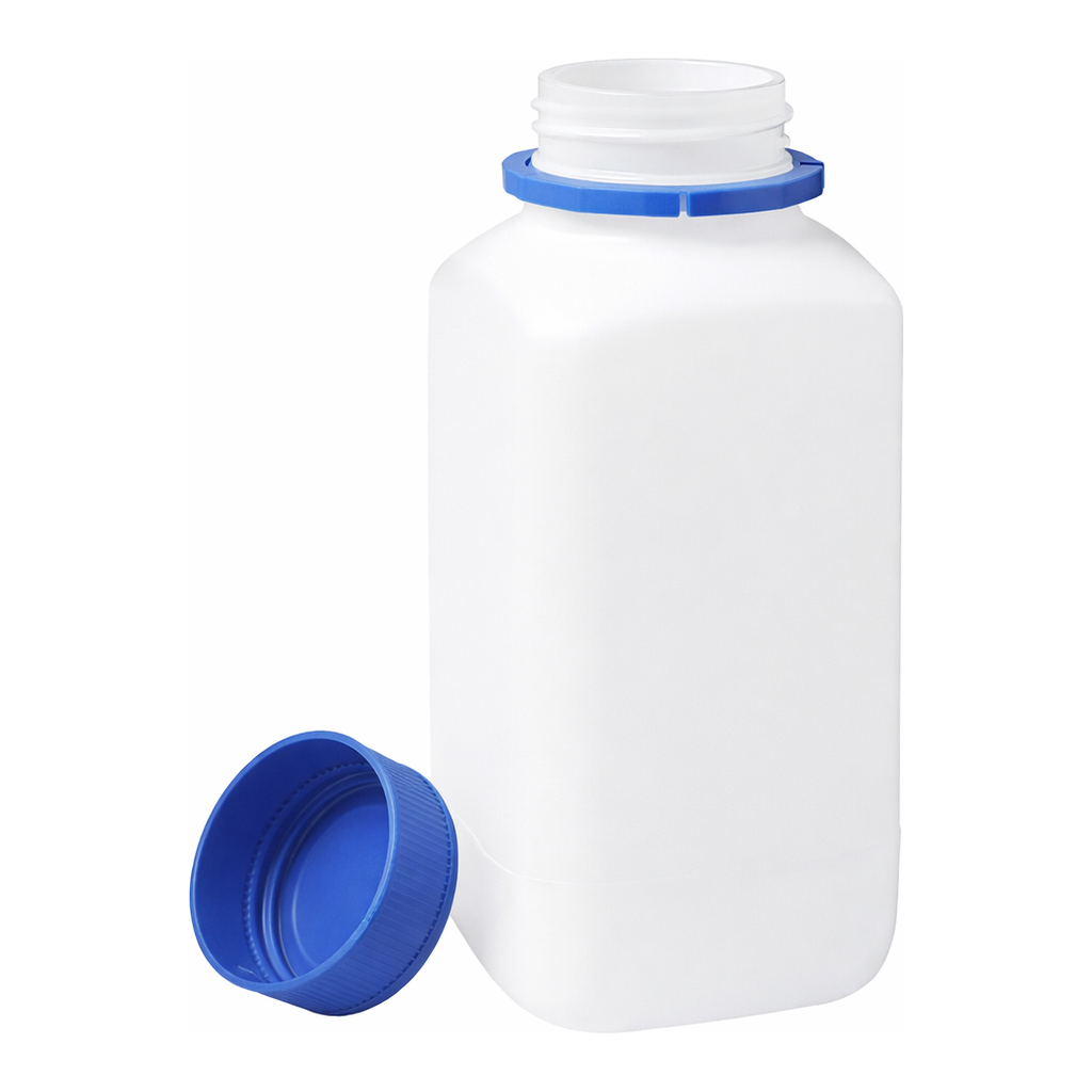 Merck BRAND square bottle with tamper-proof screw cap, PE-HD