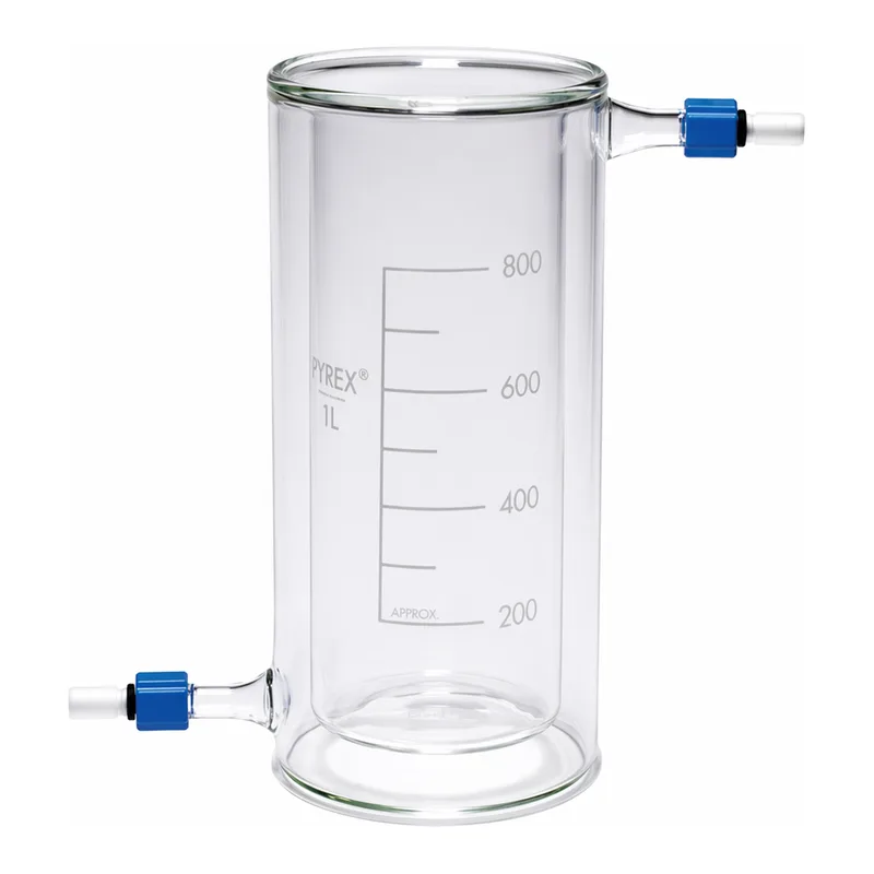 Merck Pyrex Beakers, jacketed with PTFE screwthread