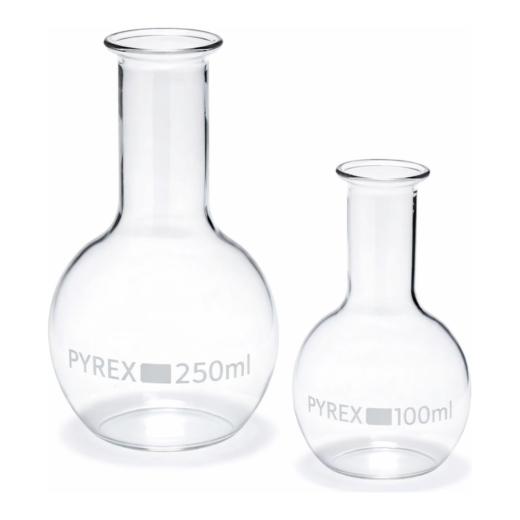 Merck Pyrex Boiling flask, flat bottom, narrow neck