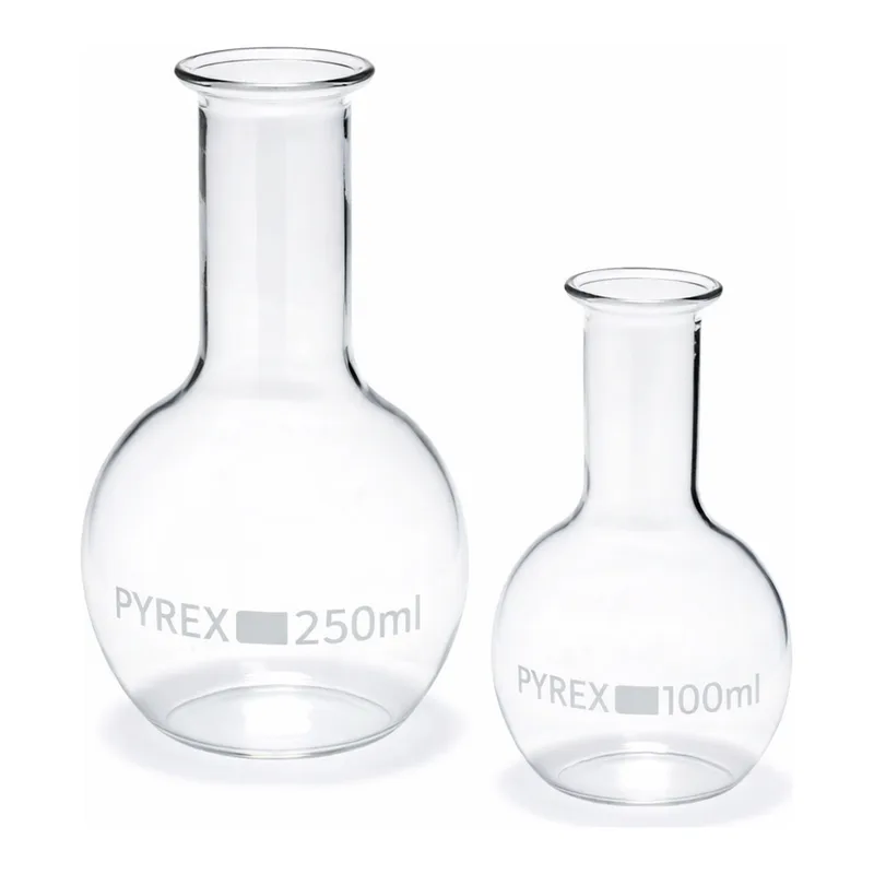 Merck Pyrex Boiling flask, flat bottom, narrow neck