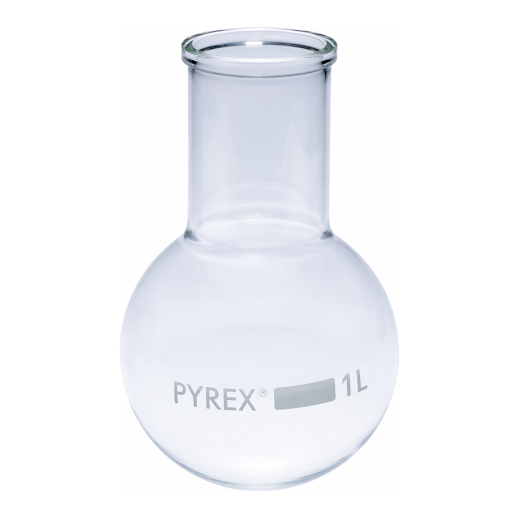 Merck Pyrex Boiling flask, round bottom, wide neck