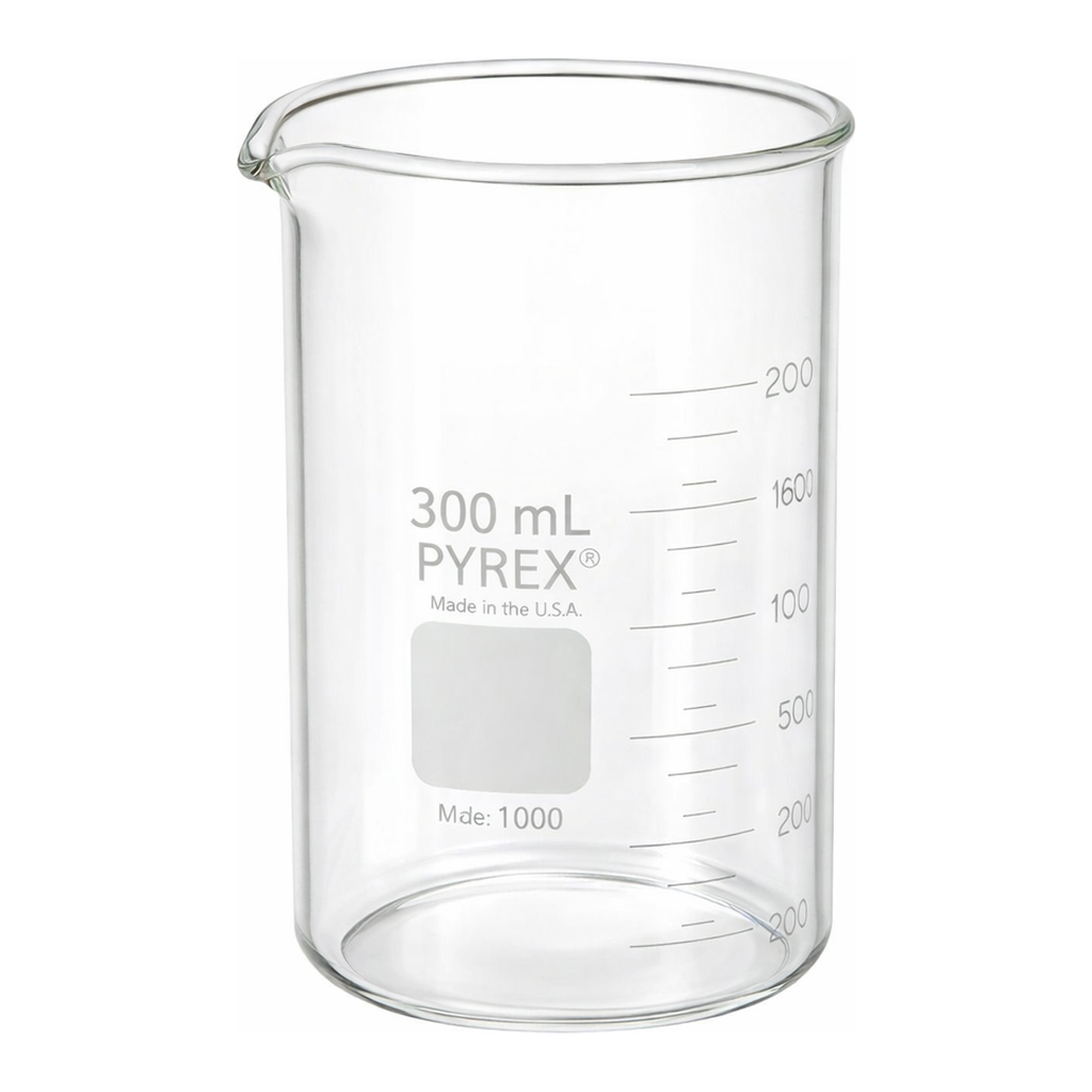 Merck Pyrex Berzelius graduated beaker, tall form with spout