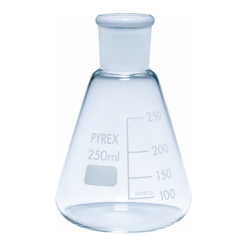 Merck Pyrex Erlenmeyer flask, graduated, ground socket