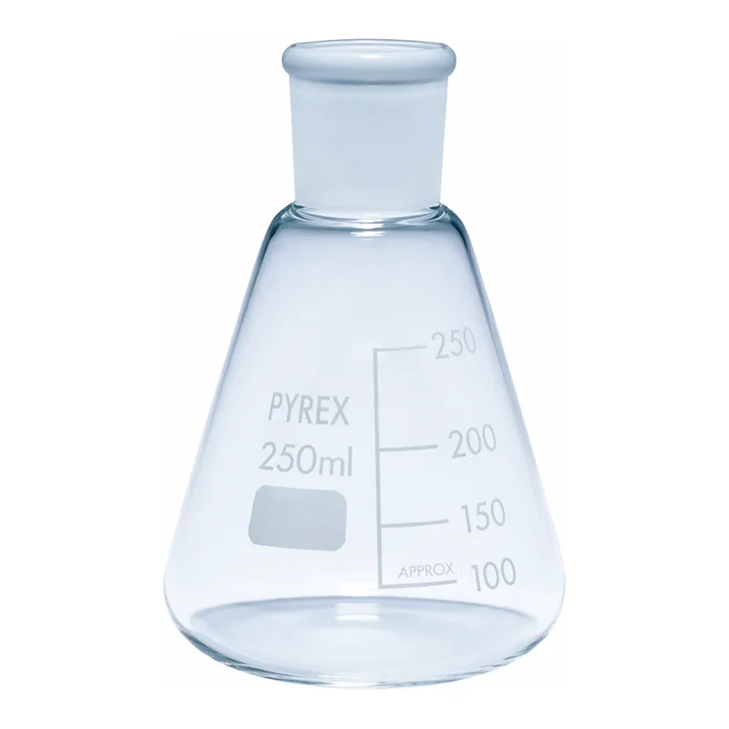 Merck Pyrex Erlenmeyer flask, graduated, ground socket