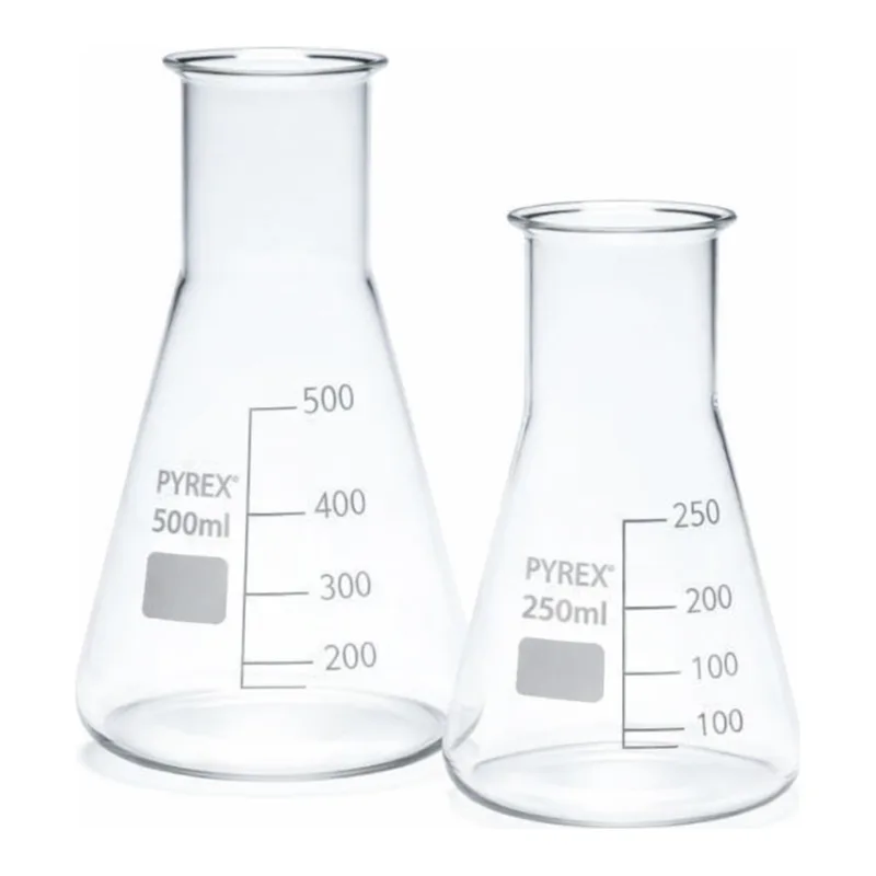 Merck Pyrex Erlenmeyer flask, wide neck, with printed trace code