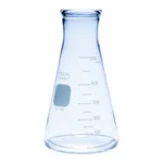Merck Pyrex Erlenmeyer flask, wide neck, heavy duty, with printed trace code