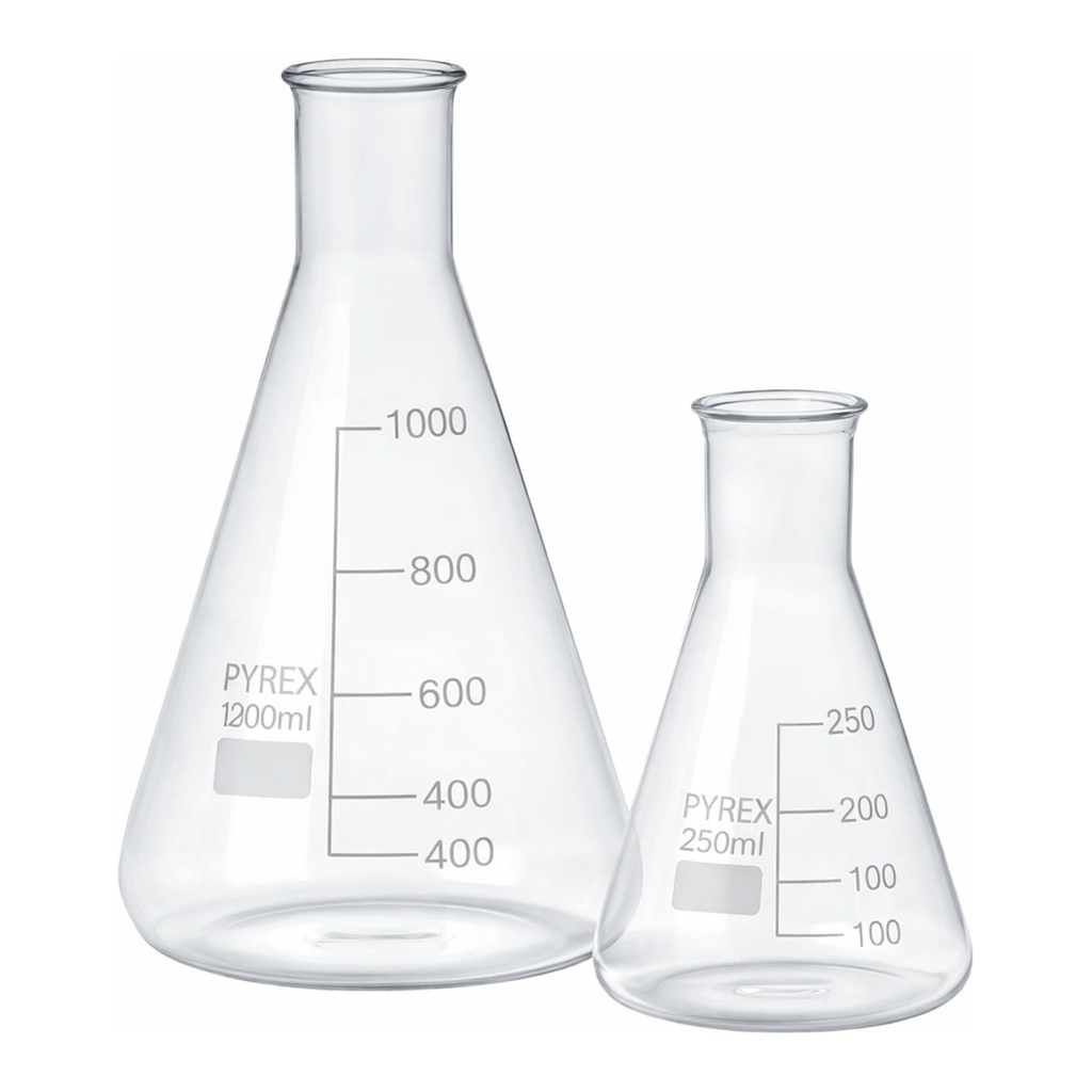 Merck Pyrex Erlenmeyer flask, narrow neck, with printed trace code