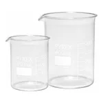 Merck Pyrex Griffin beakers, low form, with printed trace code