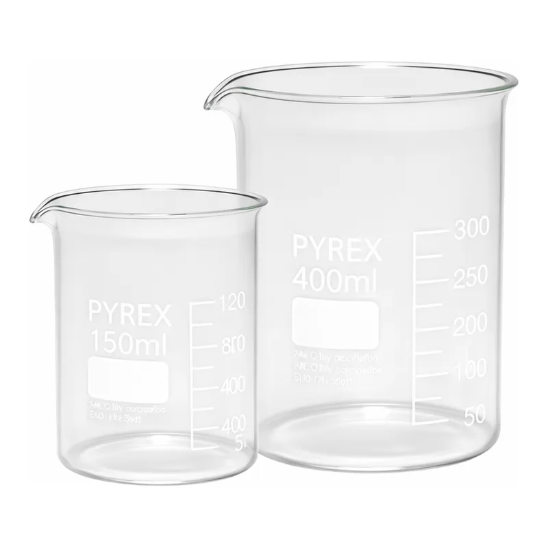 Merck Pyrex Griffin beakers, low form, with printed trace code