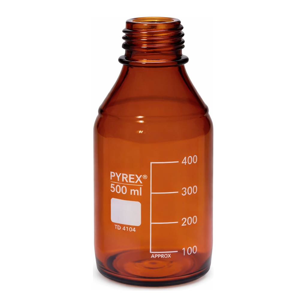 Merck Pyrex Media-Lab Bottles, amber glass, with-out cap and pouring ring, with printed trace code