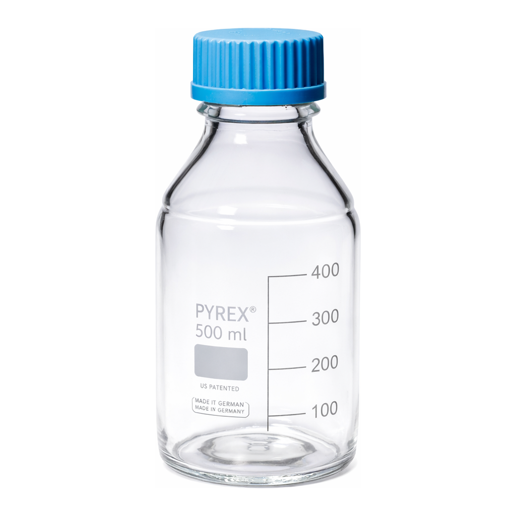 Merck Pyrex Media-Lab Bottles, with cap and pouring ring, with printed trace code