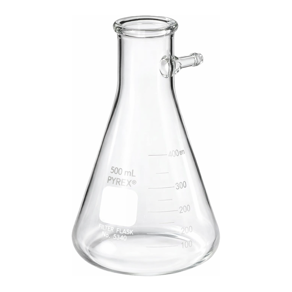 Merck Pyrex heavy wall graduated filtering flask, with tubulation