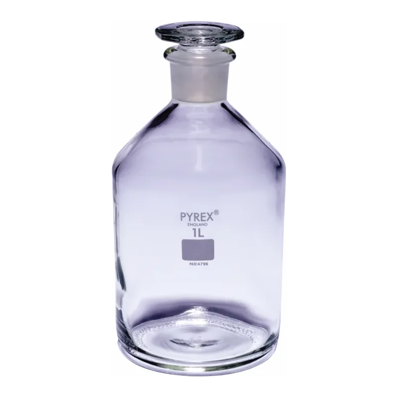 Merck Pyrex Reagent bottles, narrow neck with stopper