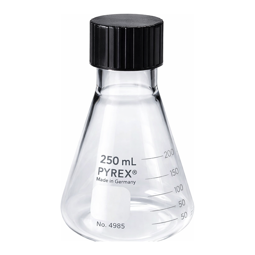 Merck Pyrex narrow-mouth Erlenmeyer flask with screw-cap