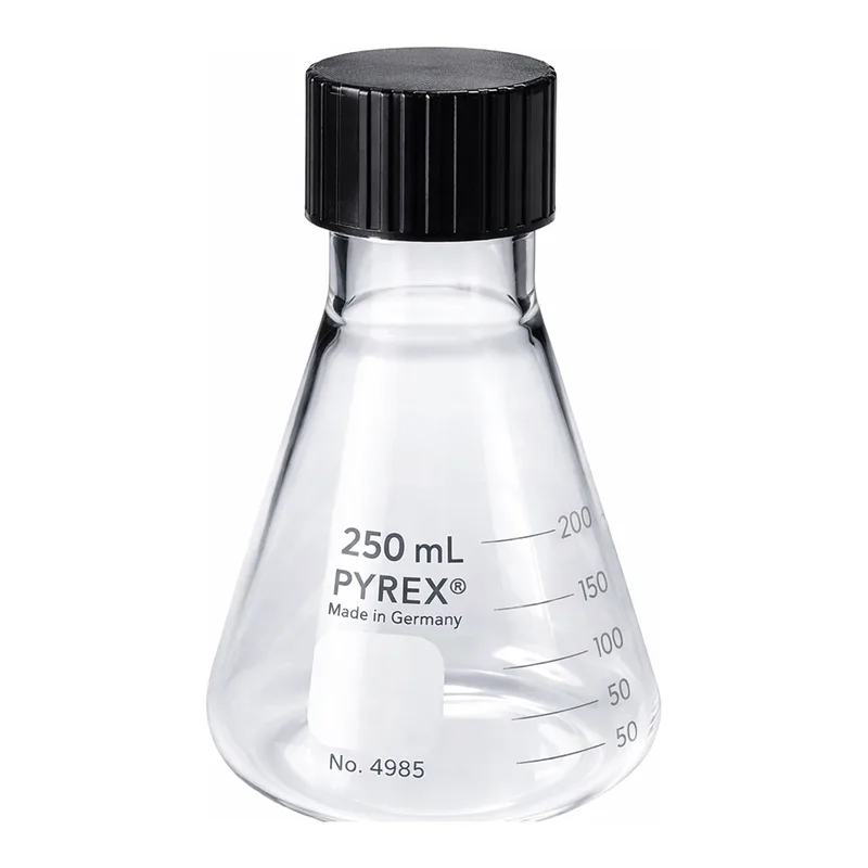 Merck Pyrex narrow-mouth Erlenmeyer flask with screw-cap