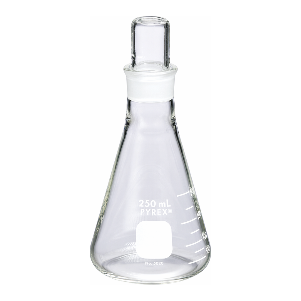 Merck Pyrex narrow-mouth Erlenmeyer flask with ST stopper