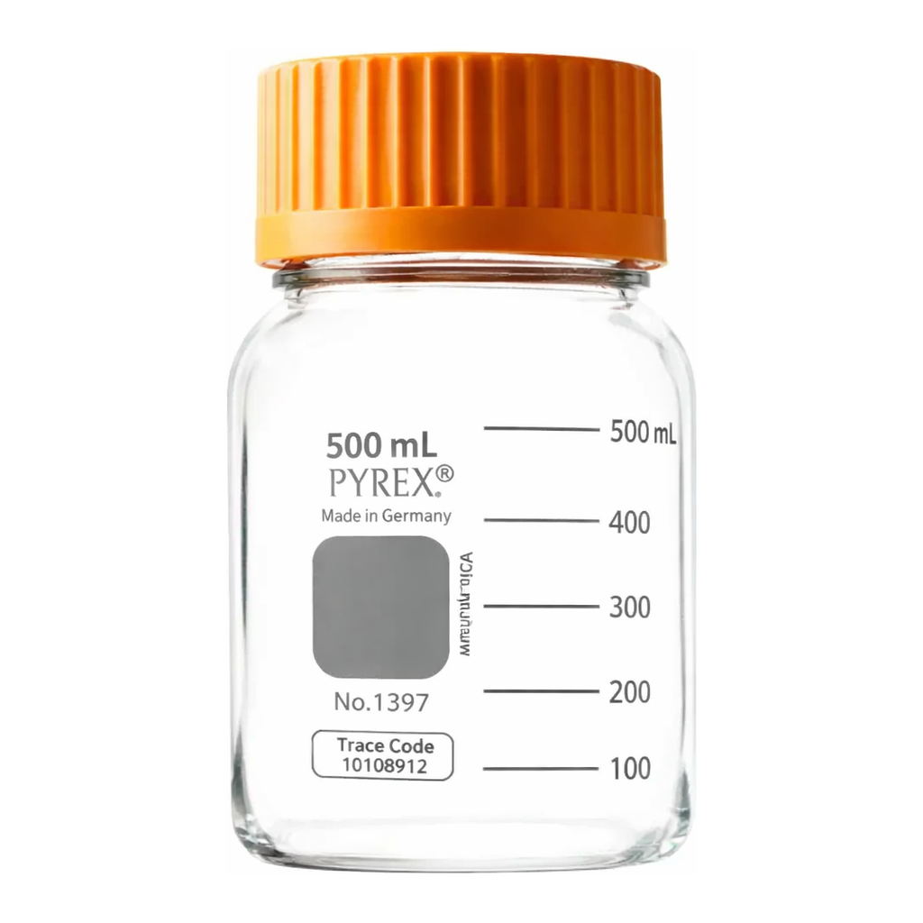 Merck Pyrex round media storage bottles, wide-mouth
