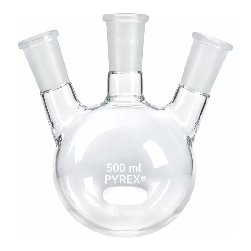 Merck Pyrex round-bottom three neck angle type distilling flask