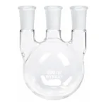 Merck Pyrex round-bottom vertical three neck distilling flask, with 24/40 joints