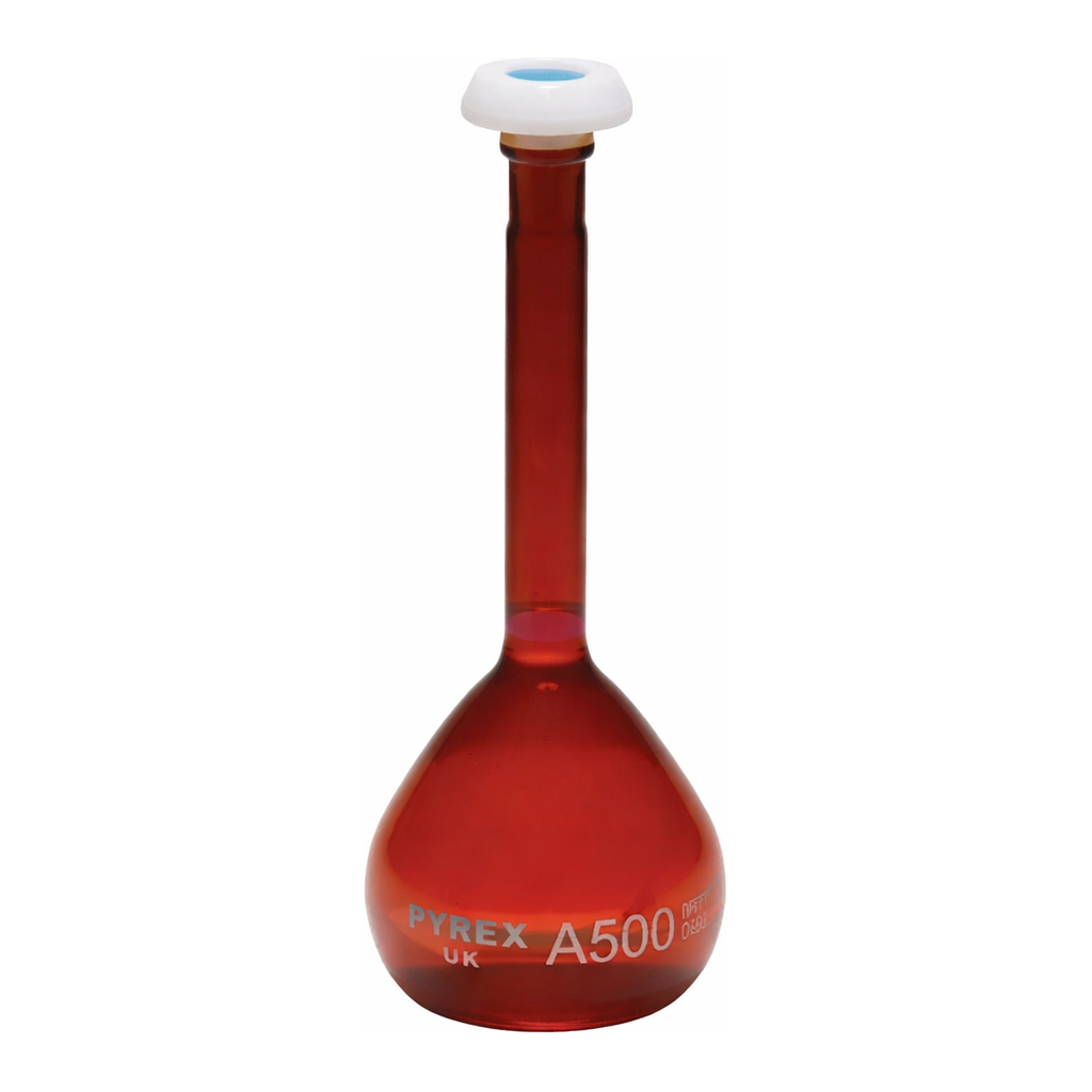 Merck Pyrex Volumetric flask, heavy duty, class A, amber, works certified, USP/ISO/DIN tolerances