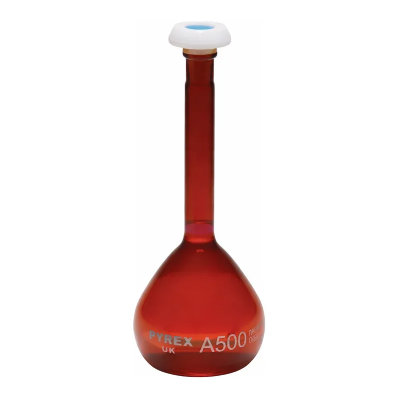 Merck Pyrex Volumetric flask, heavy duty, class A, amber, works certified, USP/ISO/DIN tolerances