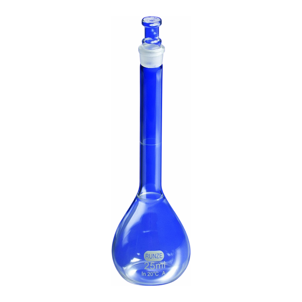 Merck Pyrex volumetric flask, certified and serialized, with Pyrex ST stopper