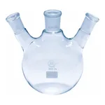Merck Quickfit three-neck round-bottom flasks with angled necks