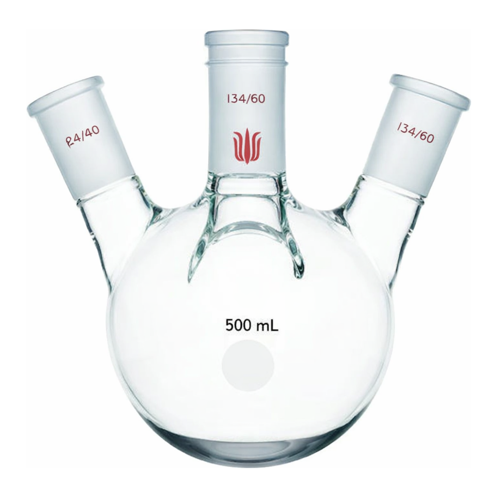 Merck Synthware four neck round bottom flask with angled side necks