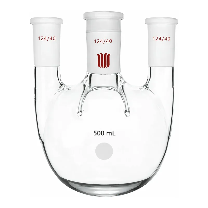 Merck Synthware four-neck round-bottom flask with vertical side necks