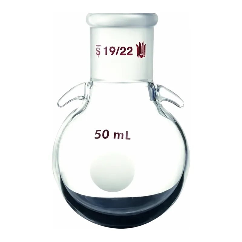 Merck Synthware single-neck round-bottom flask with joint hooks
