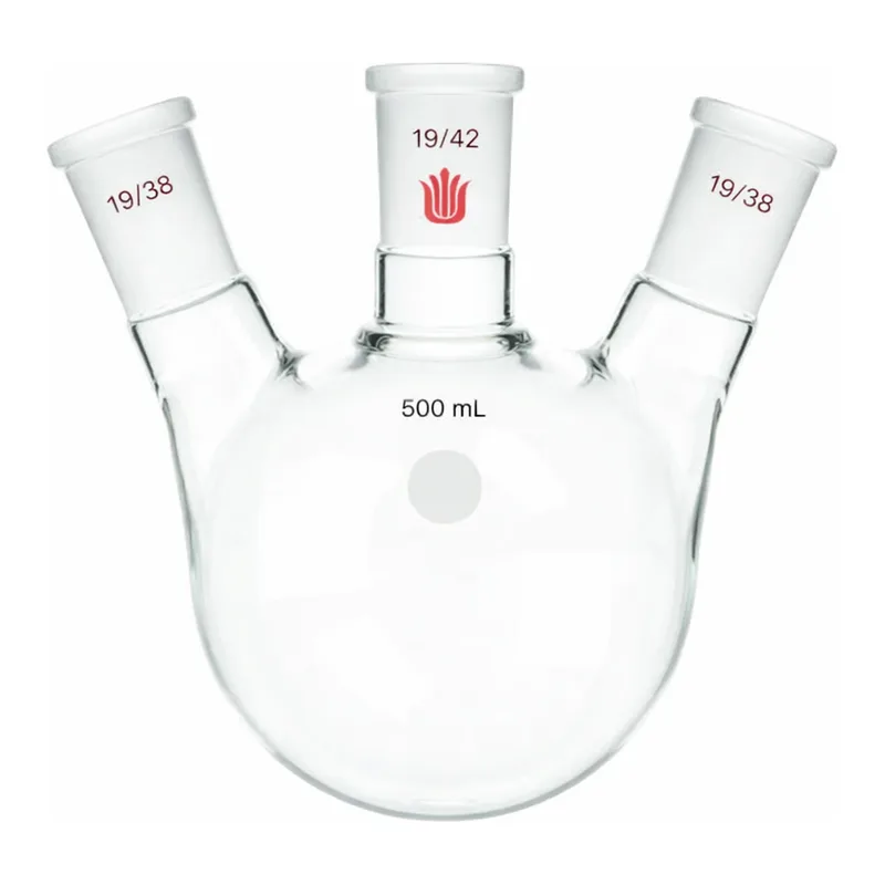Merck Synthware three neck round bottom flask with angled side necks