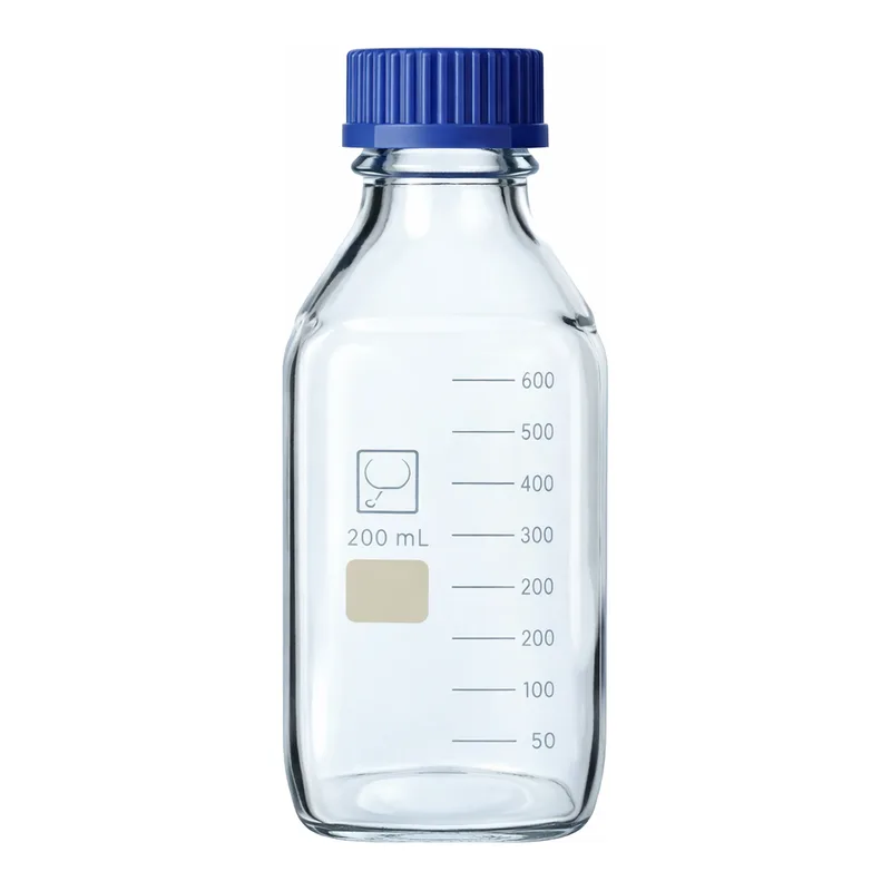 Merck Duran square bottle, clear, with cap and pouring ring (PP)