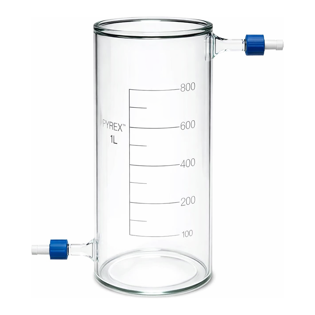 Merck Pyrex Beakers, jacketed with PTFE screwthread