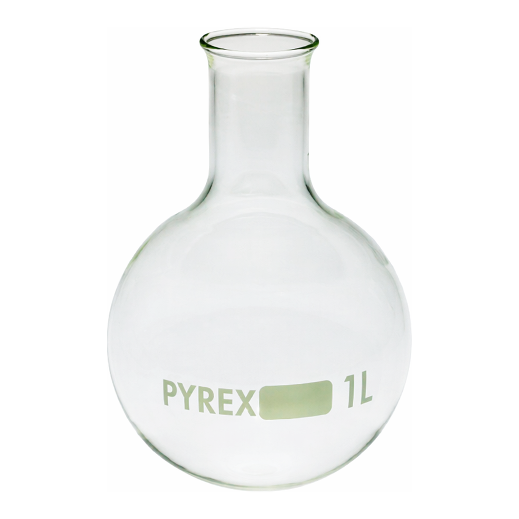Merck Pyrex Boiling flask, round bottom, narrow neck