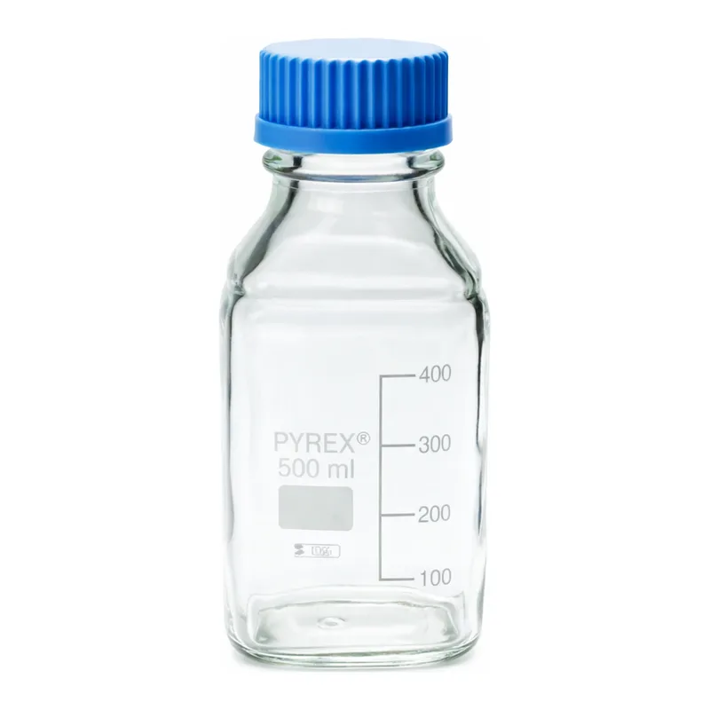 Merck Pyrex Media-Lab Bottles, square, with cap and pouring ring, with printed trace code