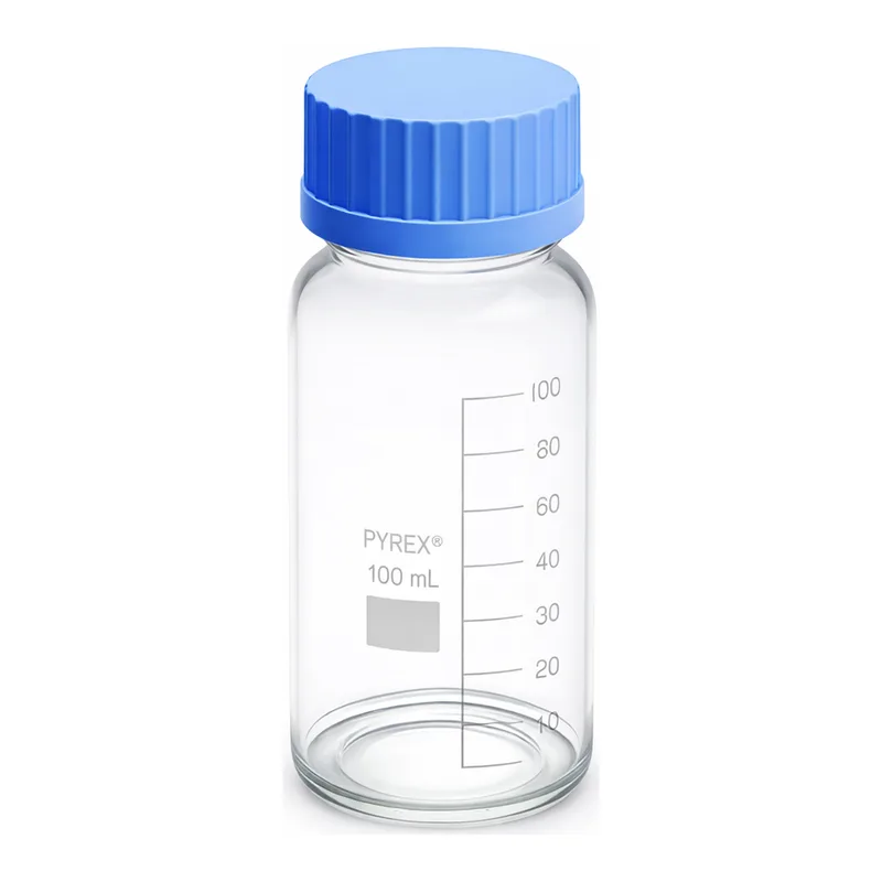 Merck Pyrex Media-Lab Bottles, wide mouth, with polypropylene cap and pouring ring, with printed trace code